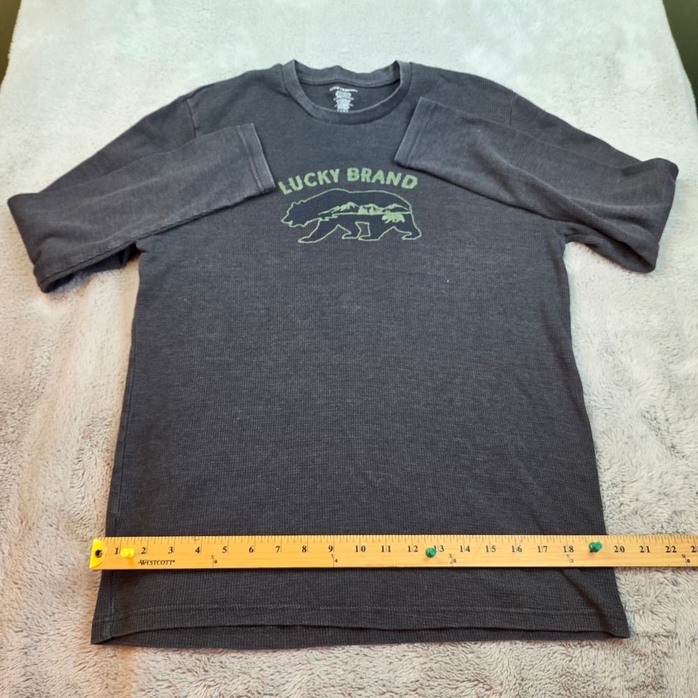 Lucky Brand Thermal Sleepwear Men XL Waffle Knit Bear Graphic Thermal Shirt Gray